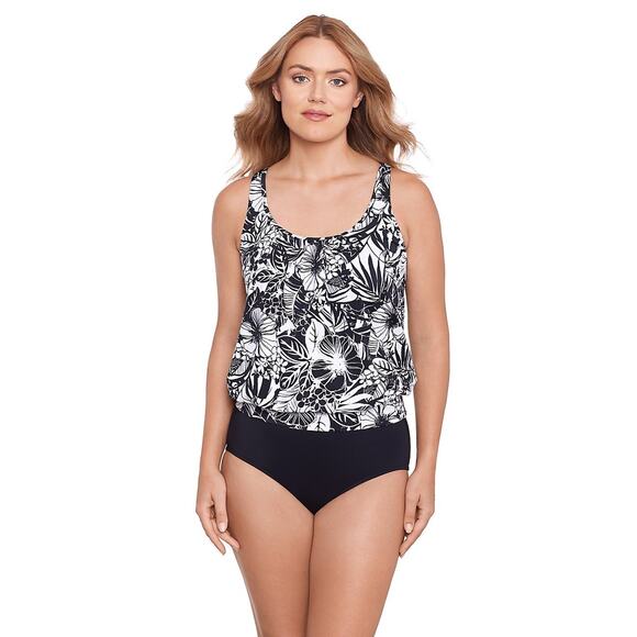 Swim Solutions Floral Neck Blouson Swim Top Size 14 NWT - Picture 1 of 4